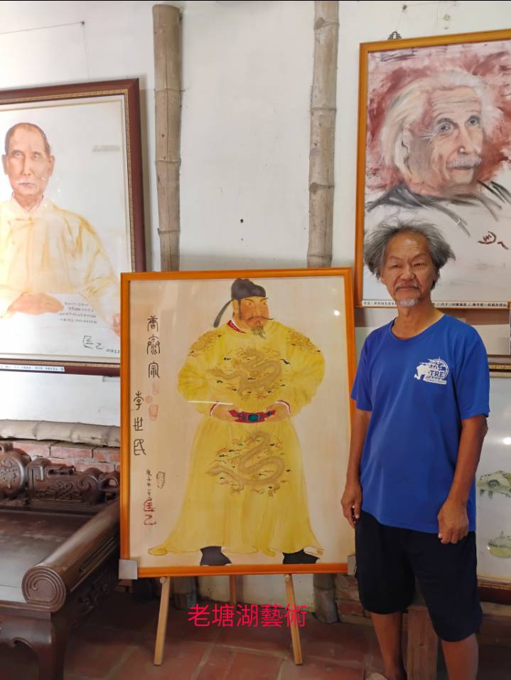 圖文：台南學甲老塘湖藝術村928連假 匡乙手指油畫創舊大師 展出近年新作真跡。