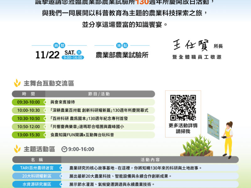 圖文：農業試驗所130週年慶 深耕農業百卅載 創新科研耀新篇。